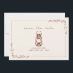 Rustic Lantern Terracotta Wedding Save the Save The Date<br><div class="desc">Terracotta roest color illustratie of  oil lantern with line art botanical border. De achtergrond is wit.</div>