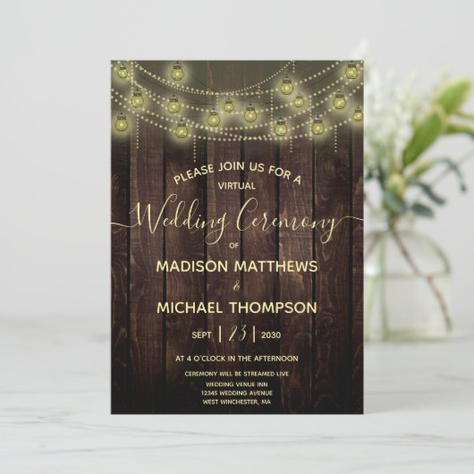 Rustic Lantern Virtual Wedding Livestream Wedding Kaart (Staand voorkant)