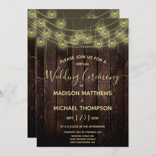 Rustic Lantern Virtual Wedding Livestream Wedding Kaart (Voorkant / Achterkant)