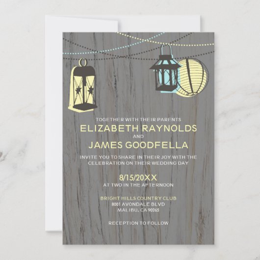 Rustic Lantern Wedding Invitations Kaart (Voorkant)