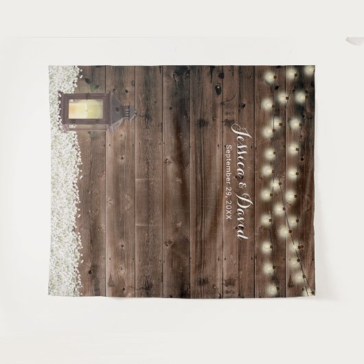 Rustic Lantern White Floral Barn Wedding Backdrupp Wandkleed (Voorkant (horizontaal))