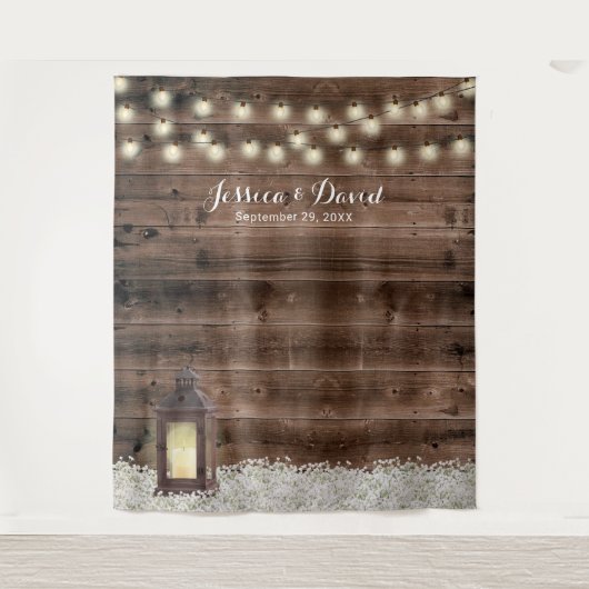 Rustic Lantern White Floral Barn Wedding Backdrupp Wandkleed (Voorkant)