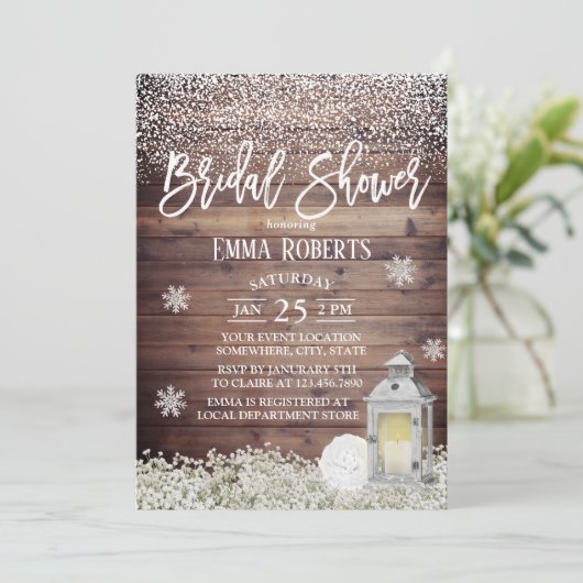 Rustic Lantern Winter Snowflake Vrijgezellenfeest Kaart (Staand voorkant)