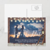 Rustic Lantern Wooden Ladder Wedding Save the Date Aankondigingskaart (Voorkant / Achterkant)