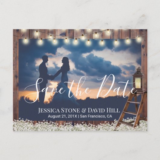 Rustic Lantern Wooden Ladder Wedding Save the Date Aankondigingskaart (Voorkant)