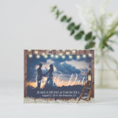 Rustic Lantern Wooden Ladder Wedding Save the Date Aankondigingskaart (Staand voorkant)