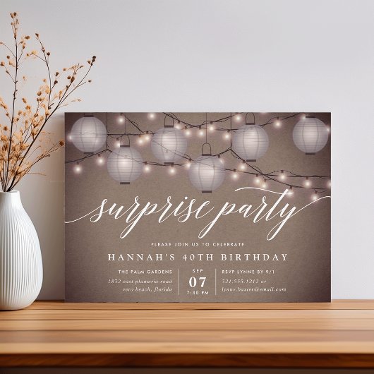 Rustic Lanterns Surprise Party Uitnodiging
