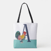 Rustic Large Monogram Haan Blauwgroen Polka Dots Tote Bag (Achterkant)