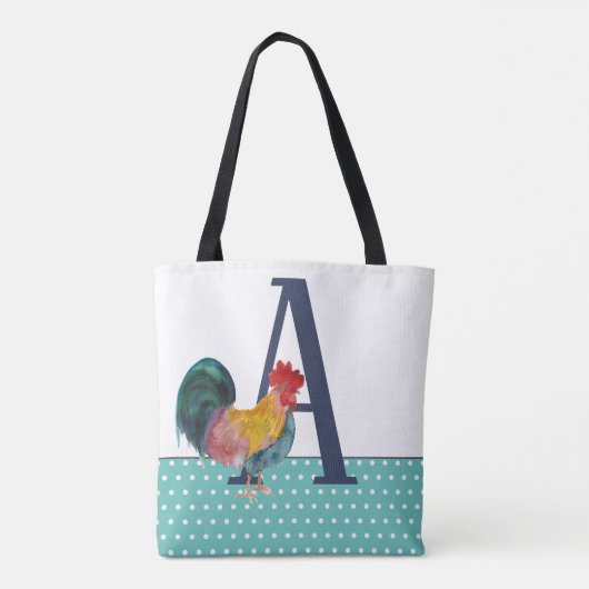 Rustic Large Monogram Haan Blauwgroen Polka Dots Tote Bag (Achterkant)