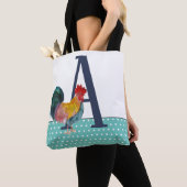 Rustic Large Monogram Haan Blauwgroen Polka Dots Tote Bag (Dichtbij)