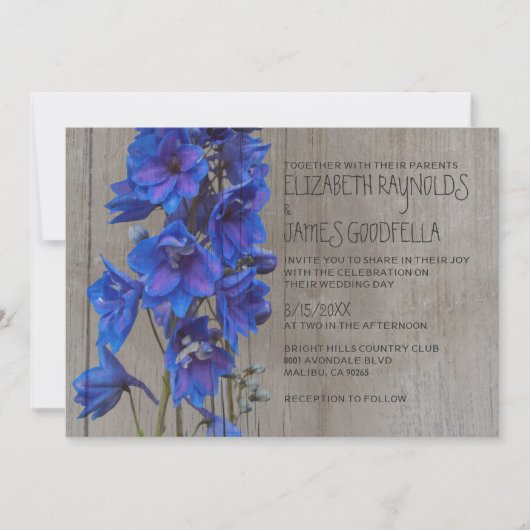 Rustic Larkspur Wedding Invitations Kaart (Voorkant)