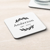 Rustic Laurel Branch Wreater Achternaam Monogram Bier Onderzetter (Linkerzijde)