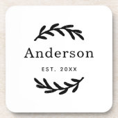 Rustic Laurel Branch Wreater Achternaam Monogram Bier Onderzetter (Voorkant)