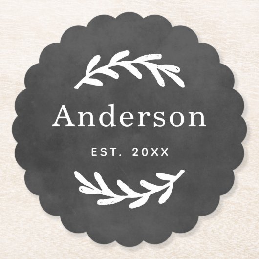 Rustic Laurel Branch Wreater Achternaam Monogram Kartonnen Onderzetters (Voorkant)