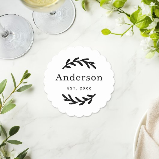 Rustic Laurel Branch Wreater Achternaam Monogram Kartonnen Onderzetters