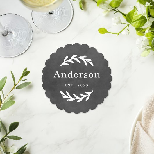 Rustic Laurel Branch Wreater Achternaam Monogram Kartonnen Onderzetters