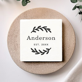 Rustic Laurel Branch Wreater Achternaam Monogram Stenen Onderzetter