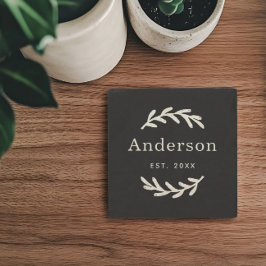 Rustic Laurel Branch Wreater Achternaam Monogram Stenen Onderzetter