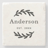 Rustic Laurel Branch Wreater Achternaam Monogram Stenen Onderzetter (Voorkant)