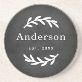 Rustic Laurel Branch Wreater Last Name Monogram Zandsteen Onderzetter (Voorkant)