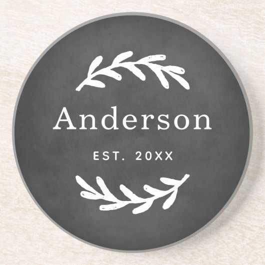 Rustic Laurel Branch Wreater Last Name Monogram Zandsteen Onderzetter (Voorkant)