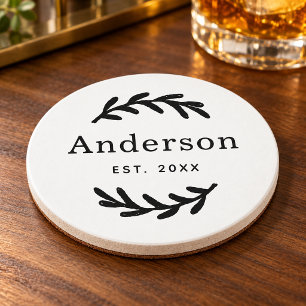 Rustic Laurel Branch Wreater Last Name Monogram Zandsteen Onderzetter