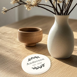 Rustic Laurel Branch Wreater Last Name Monogram Zandsteen Onderzetter