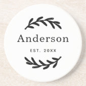 Rustic Laurel Branch Wreater Last Name Monogram Zandsteen Onderzetter (Voorkant)