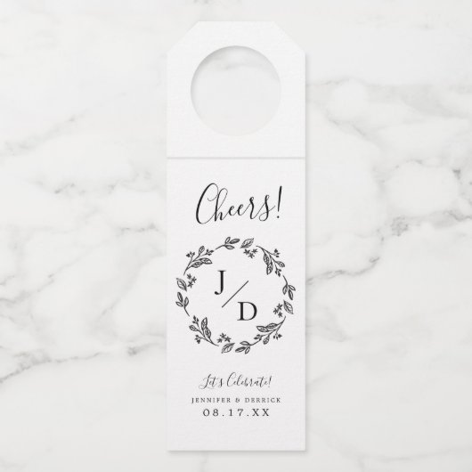 Rustic Laurel Country Wreath Wedding Monogram Flessenhanger (Voorkant)