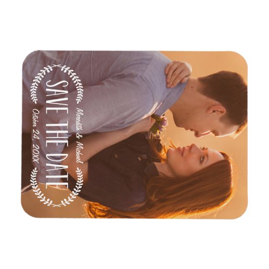 Rustic Laurel | De foto bewaart de Datum Magneet (Horizontaal)