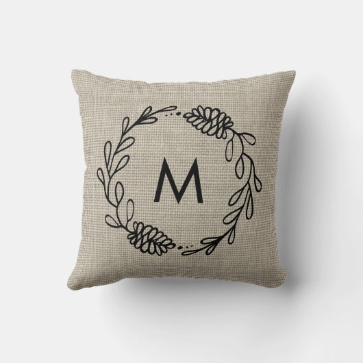 Rustic Laurel Farmhouse Pinecone Monogrammed Kussen (Achterkant)