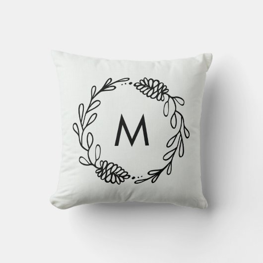 Rustic Laurel Farmhouse Pinecone Monogrammed Kussen (Voorkant)