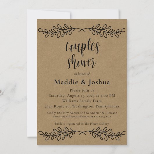 Rustic Laurel Kraft Photo Couples Shower Kaart (Voorkant)