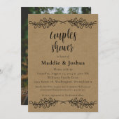 Rustic Laurel Kraft Photo Couples Shower Kaart (Voorkant / Achterkant)
