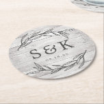 Rustic Laurel Leaf Monogram Wedding Ronde Kartonnen Onderzetter<br><div class="desc">Robuust lichthout print met laurelblad en het onderzetter voor paren monogram voor huwelijksfeesten.</div>