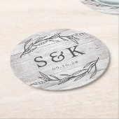 Rustic Laurel Leaf Monogram Wedding Ronde Kartonnen Onderzetter (Gebogen)