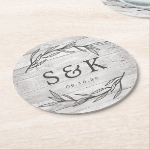 Rustic Laurel Leaf Monogram Wedding Ronde Kartonnen Onderzetter