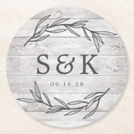Rustic Laurel Leaf Monogram Wedding Ronde Kartonnen Onderzetter