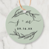 Rustic Laurel Leaves Script Initialen Weddenschap Bedankjes Labels (Voorkant)