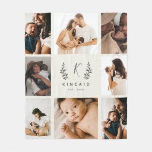 Rustic Laurel Monogram 8 Foto Collage Fleece Deken