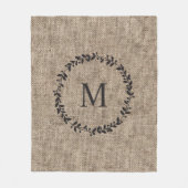 Rustic Laurel Wreath Farmhouse Burlap Monogrammed Fleece Deken (Voorkant)