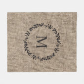 Rustic Laurel Wreath Farmhouse Burlap Monogrammed Fleece Deken (Voorkant (Horizontaal))
