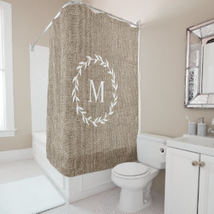 Rustic Laurel Wreath Farmhouse Style Burlap Shower Douchegordijn