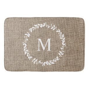 Rustic Laurel Wreath Farmhouse Style Monogramed Badmat