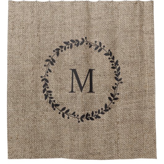 Rustic Laurel Wreath Farmhouse Style Monogramed Douchegordijn (Voorkant)