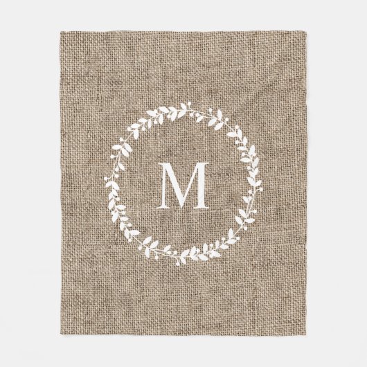 Rustic Laurel Wreath Farmhouse Style Monogramed Fleece Deken (Voorkant)