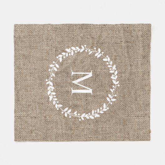 Rustic Laurel Wreath Farmhouse Style Monogramed Fleece Deken (Voorkant (Horizontaal))