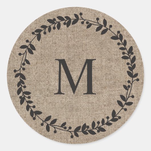 Rustic Laurel Wreath Farmhouse Style Monogramed Ronde Sticker (Voorkant)