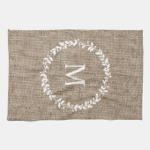 Rustic Laurel Wreath Farmhouse Style Monogramed Theedoek (Horizontaal)
