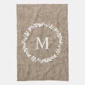 Rustic Laurel Wreath Farmhouse Style Monogramed Theedoek (Verticaal)